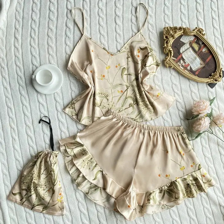 Faux Silk Pajama Set Champagne Cristiii Boutique