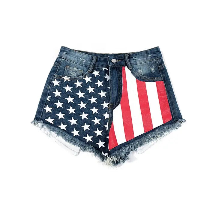 USA Flag Denim Shorts