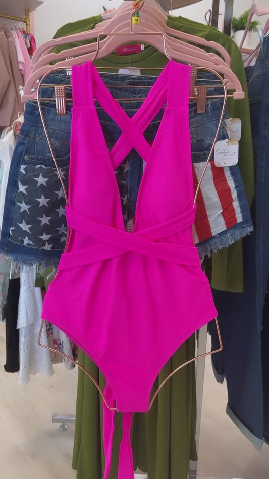 One Piece Lace-Up Swimsuit (Pink)