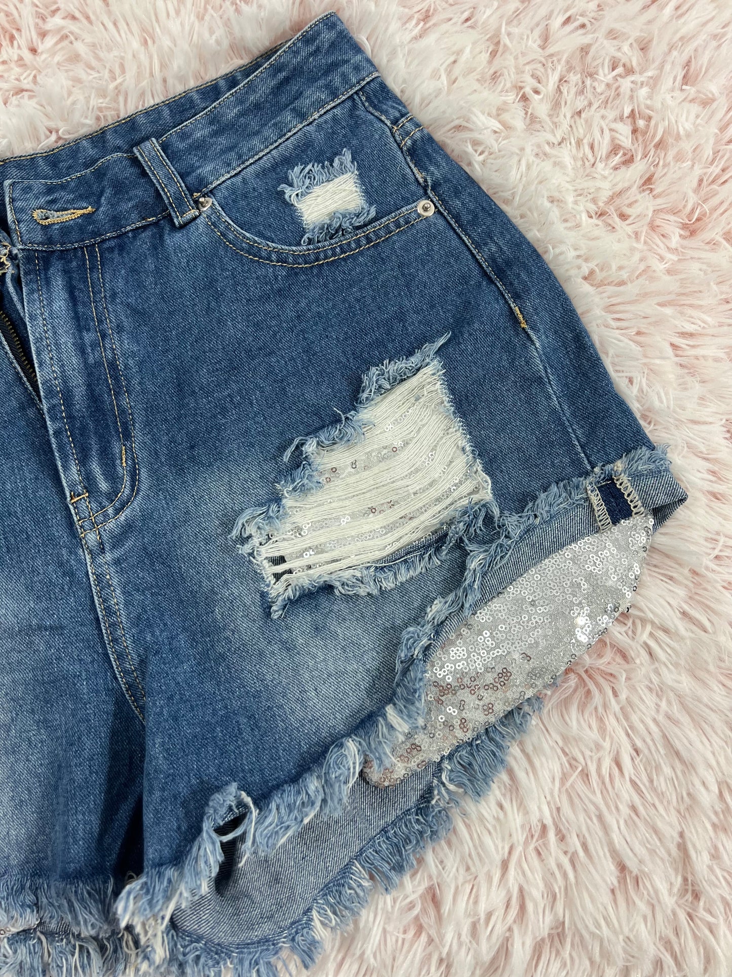 Denim and Sequins Shorts