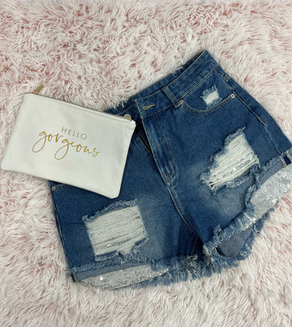 Denim and Sequins Shorts